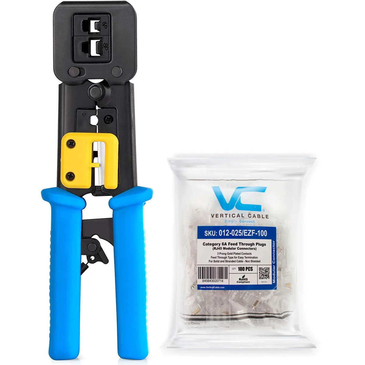Vertical Cable Vertical Cable RJ45 RJ11 Crimping Tool CAT6 Connectors 100 Count — product photo