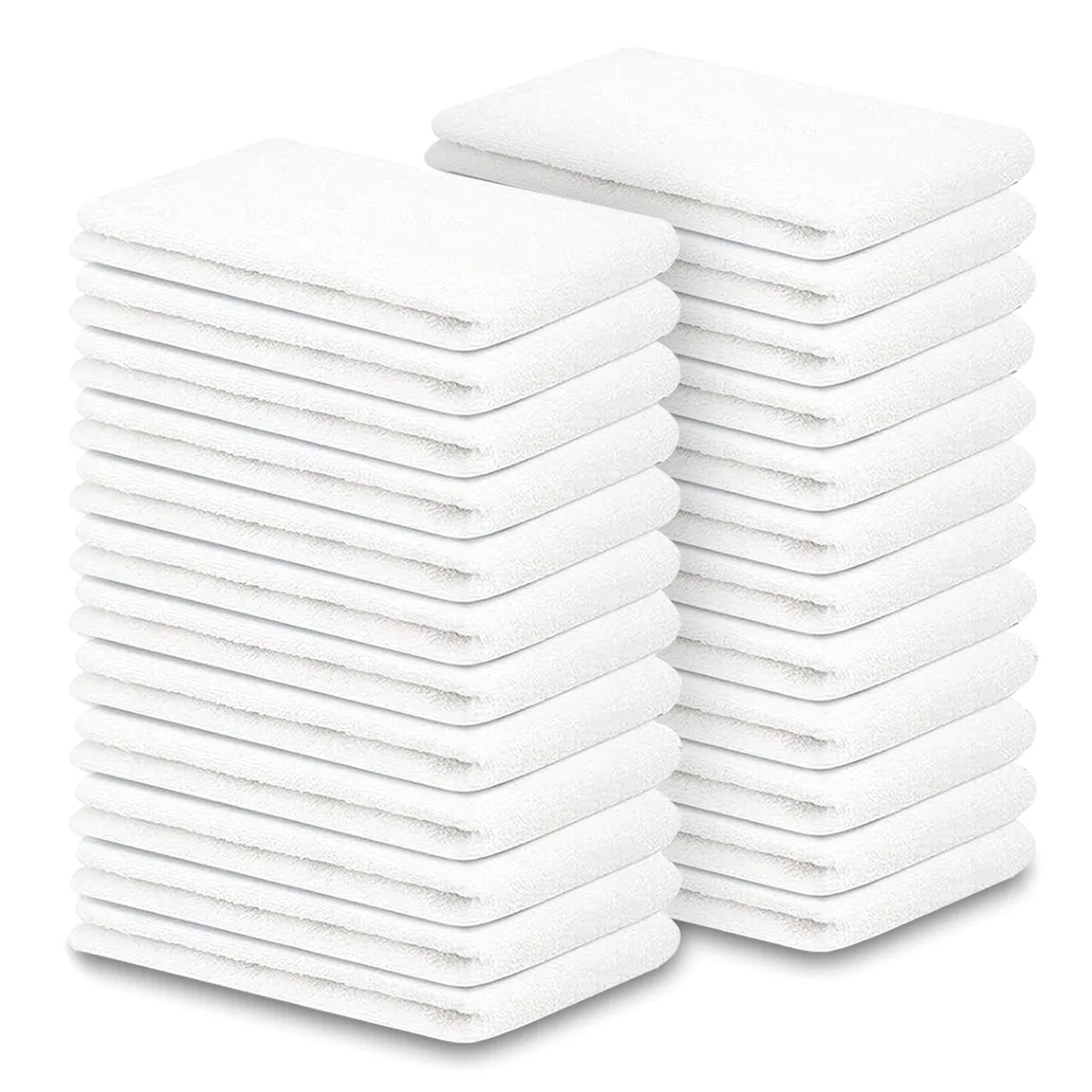 Stack of 24 white cotton terry bar mop towels 14x17 inches