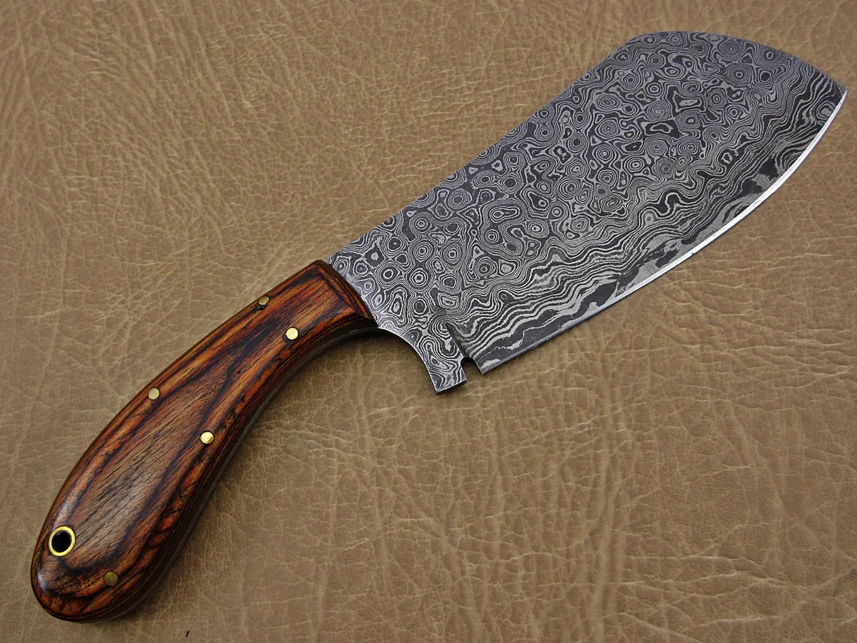 Damascus Depot Damascus Depot 9.5" Rain Drop Damascus Butcher Cleaver 5.5" Edge Brown Wood — product photo