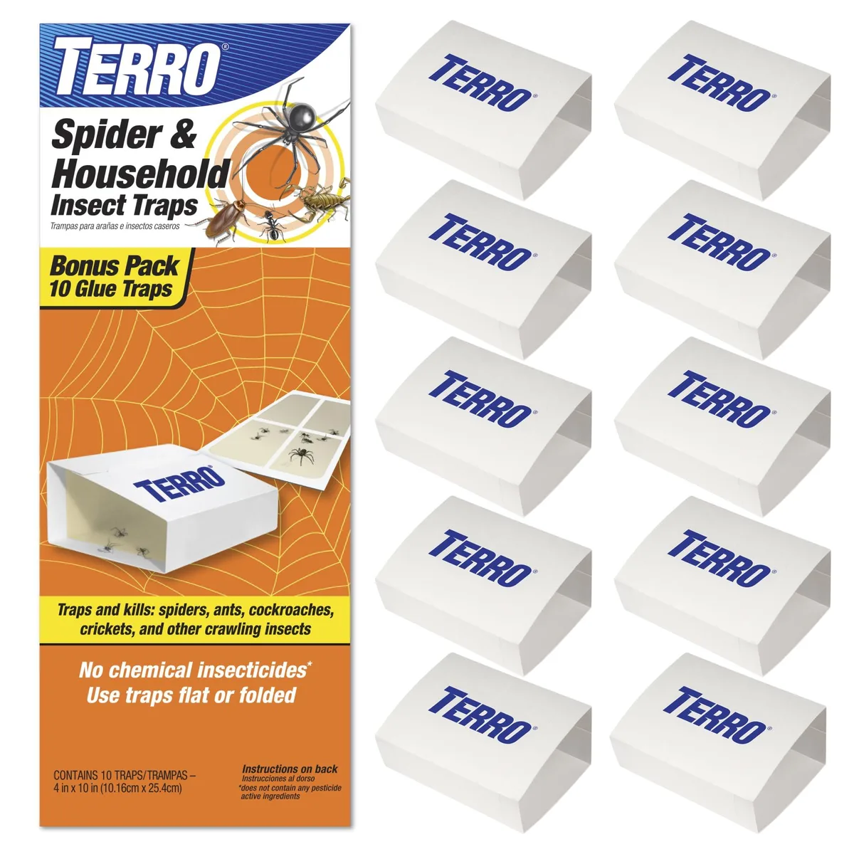 TERRO Spider & Insect Traps 10-pack sticky glue boards foldable design