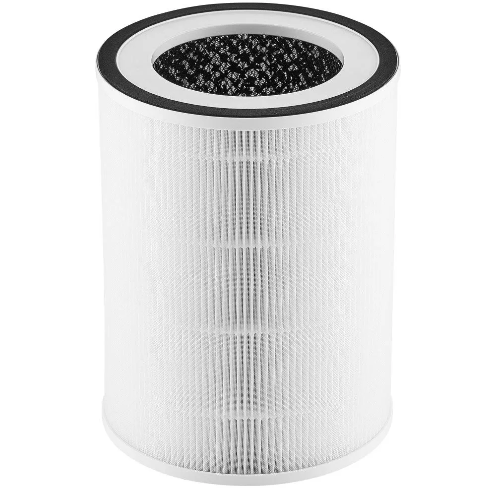 White cylindrical H11 replacement filter with PET pre-filter layer, 6.89 inches wide