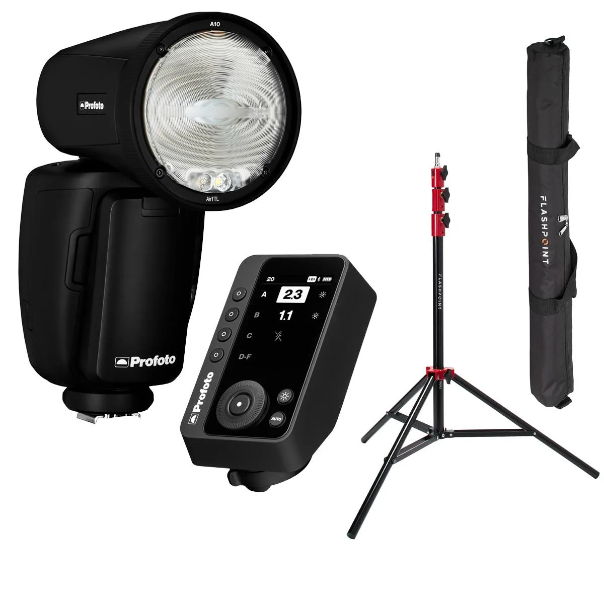 Profoto Profoto A10 Sony Flash Bundle with Connect Pro Transmitter and Light Stand — product photo