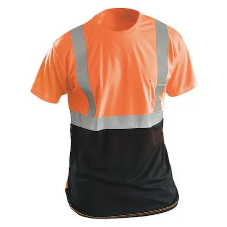 Orange short-sleeve hi-vis T-shirt, 5XL, birdseye texture, black bottom, reflective U-back stripe