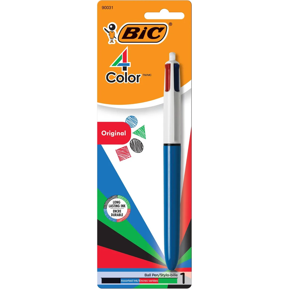 BIC four-colour retractable ballpoint pen, medium point, assorted colours