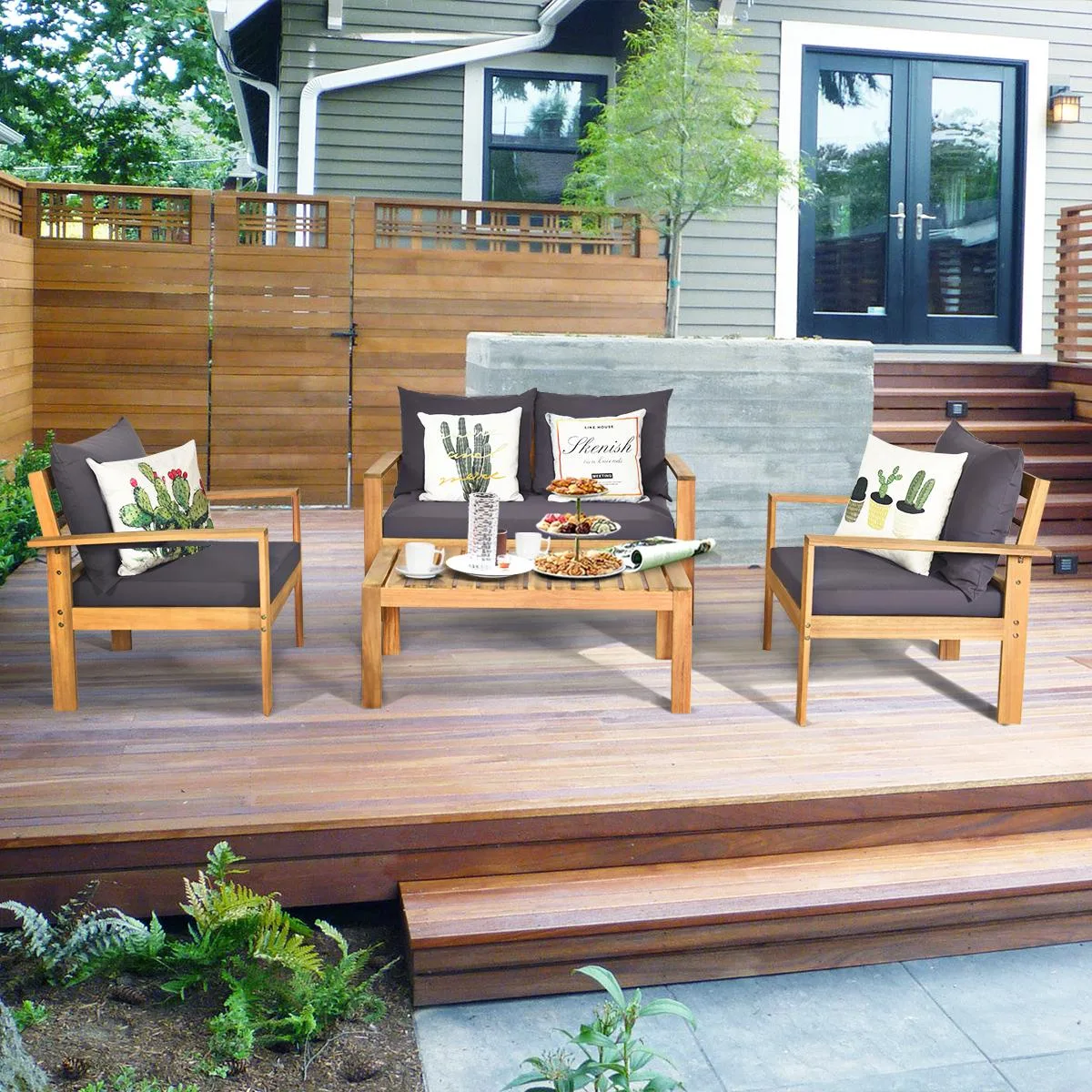 Costway Costway 4PCS Acacia Wood Patio Sofa Set with Cushions — product photo