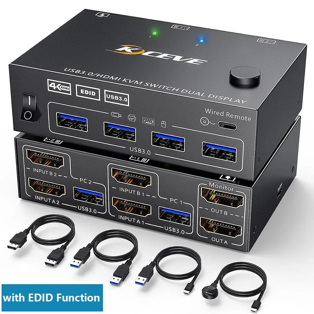 WRIARICH WRIARICH Dual Monitor KVM Switch 2-Port HDMI USB 3.0 4K@60Hz — product photo