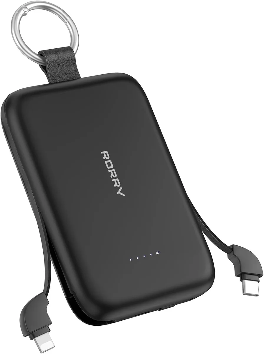 WOOJONG WOOJONG 10000mAh 30W Power Bank with Built-in Cables Keychain Black — product photo