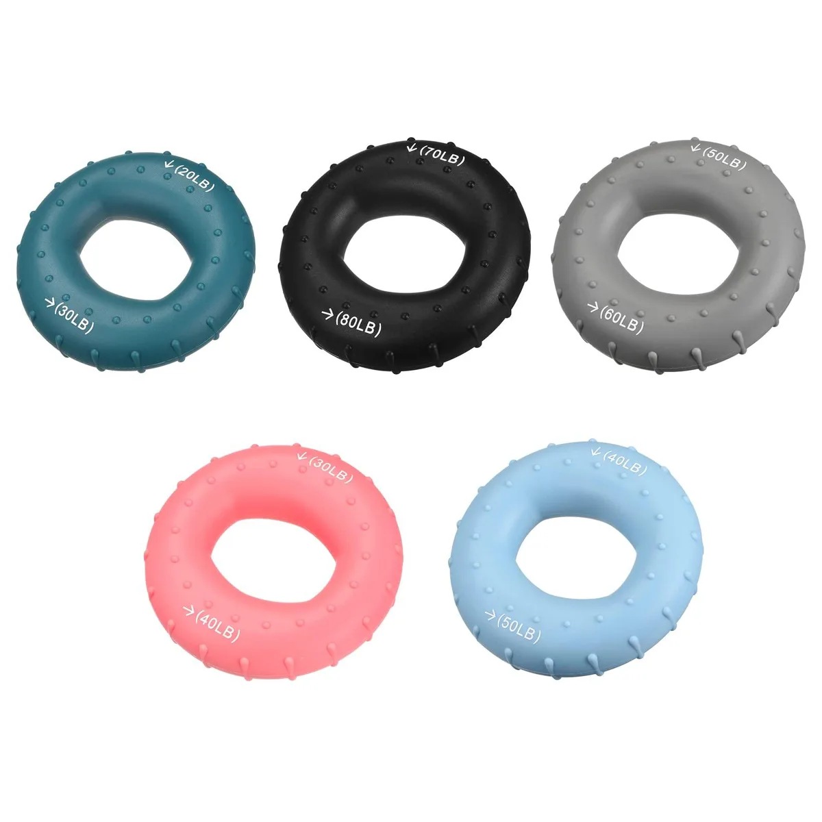  uxcell a22082500ux0927 Silicone Hand Grip Strengthener Set 5 Levels 20-70lb — product photo