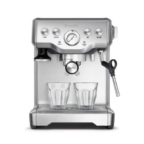 Stainless steel espresso machine with portafilter and steam wand