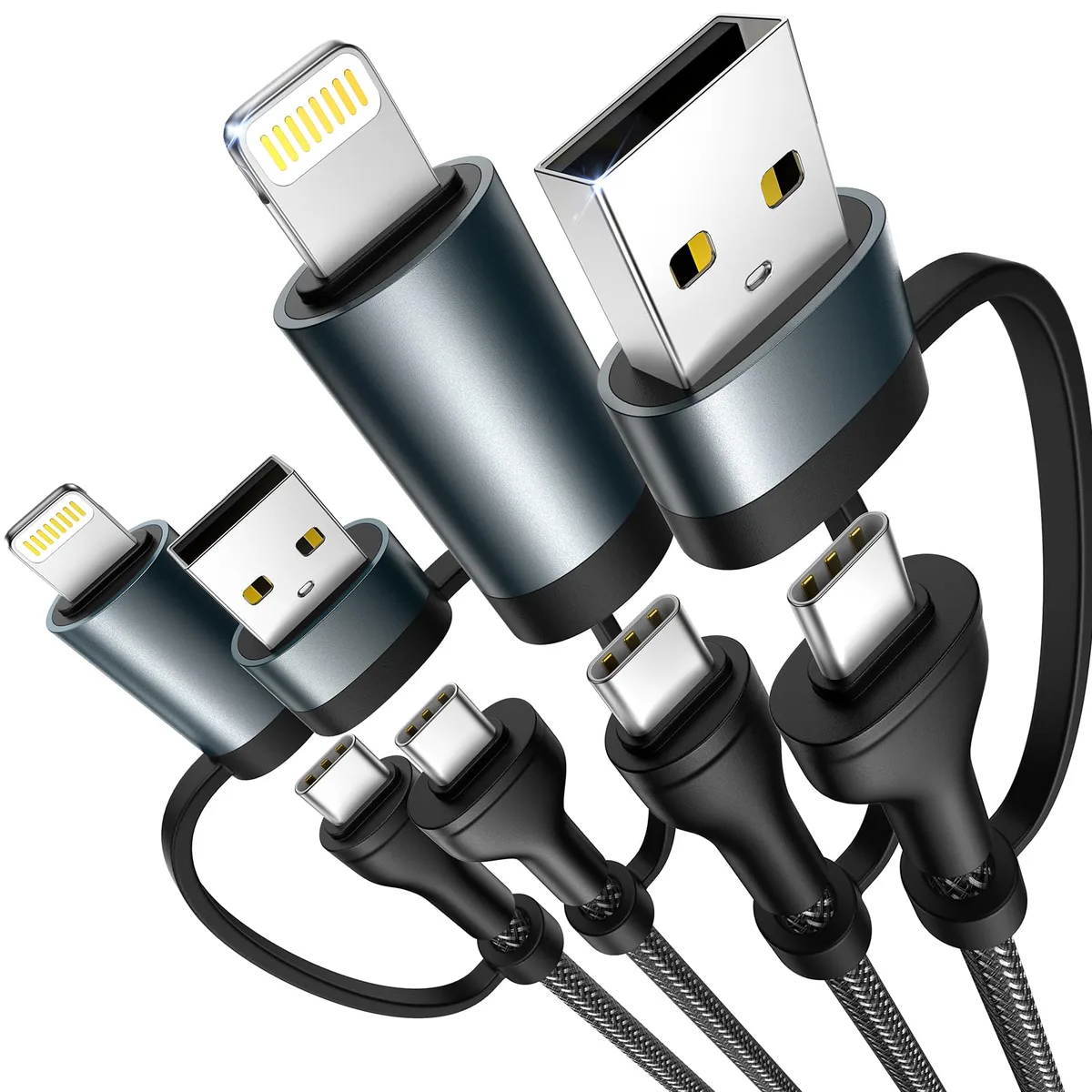  XUDUO 4 in 1 Charging Cable 2Pack 6.6FT 60W MFi Certified Black — product photo