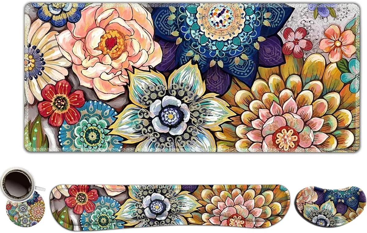 Kenuco Kenuco Extended Gaming Mouse Pad Set Colorful Flower 35x15.5 inch — product photo