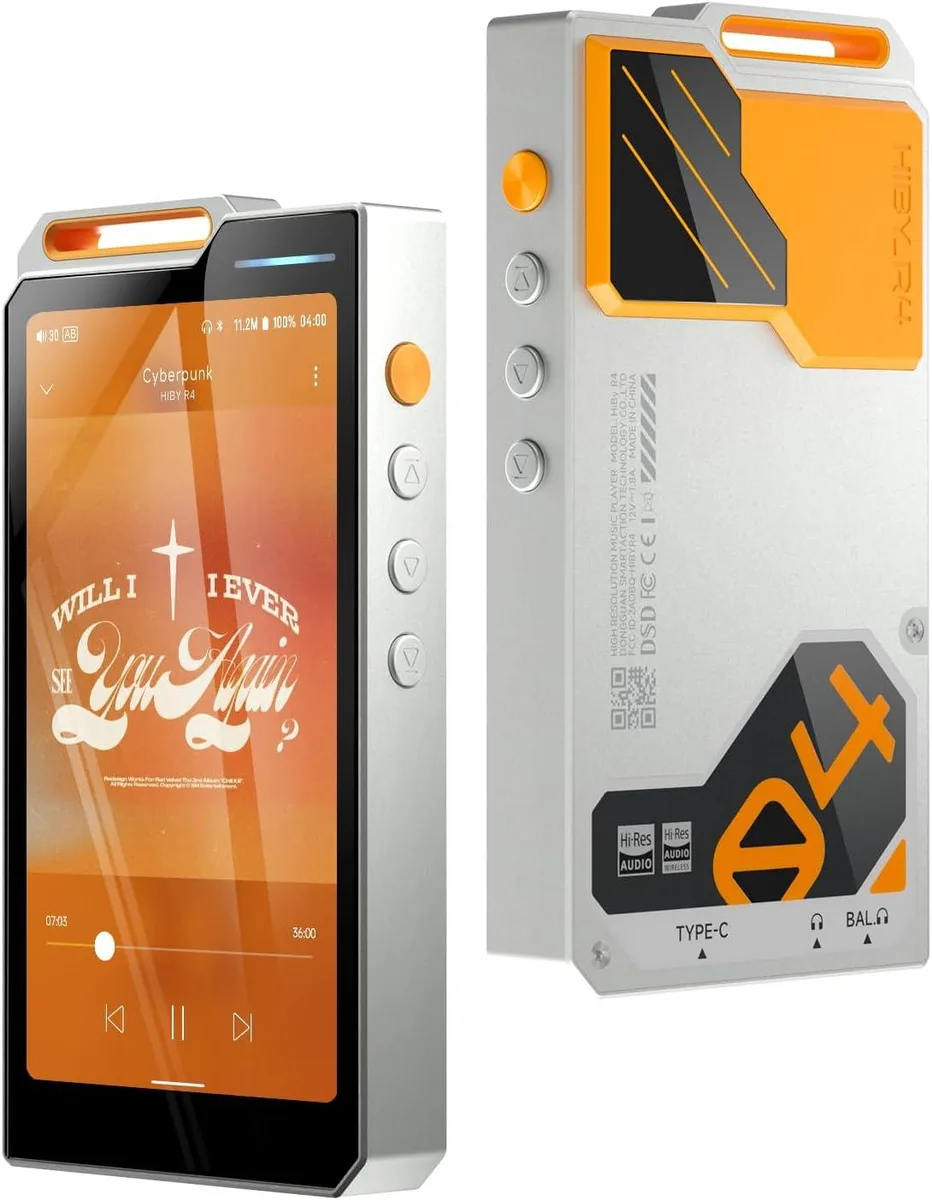 Orange HiBy R4 portable music player with 4.7 inch screen