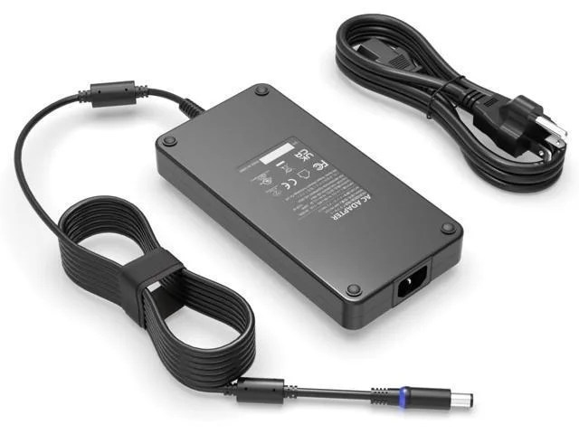 Black rectangular power brick with long cable and barrel connector
