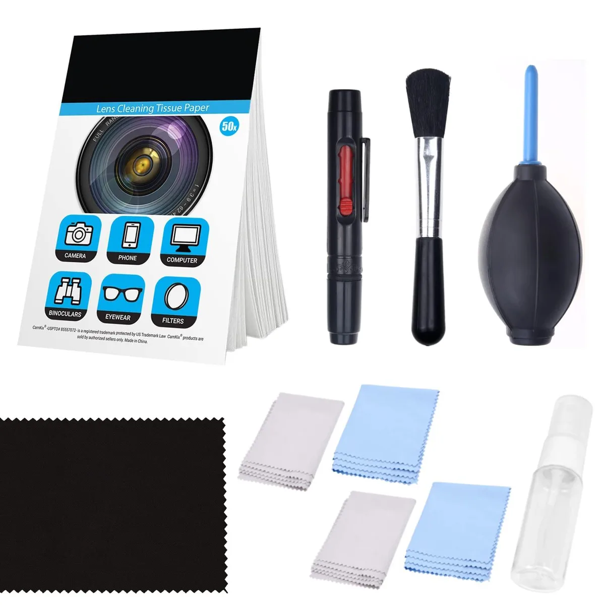 CamKix camera lens cleaning kit box 17x13x4cm with air blower pen and cloths