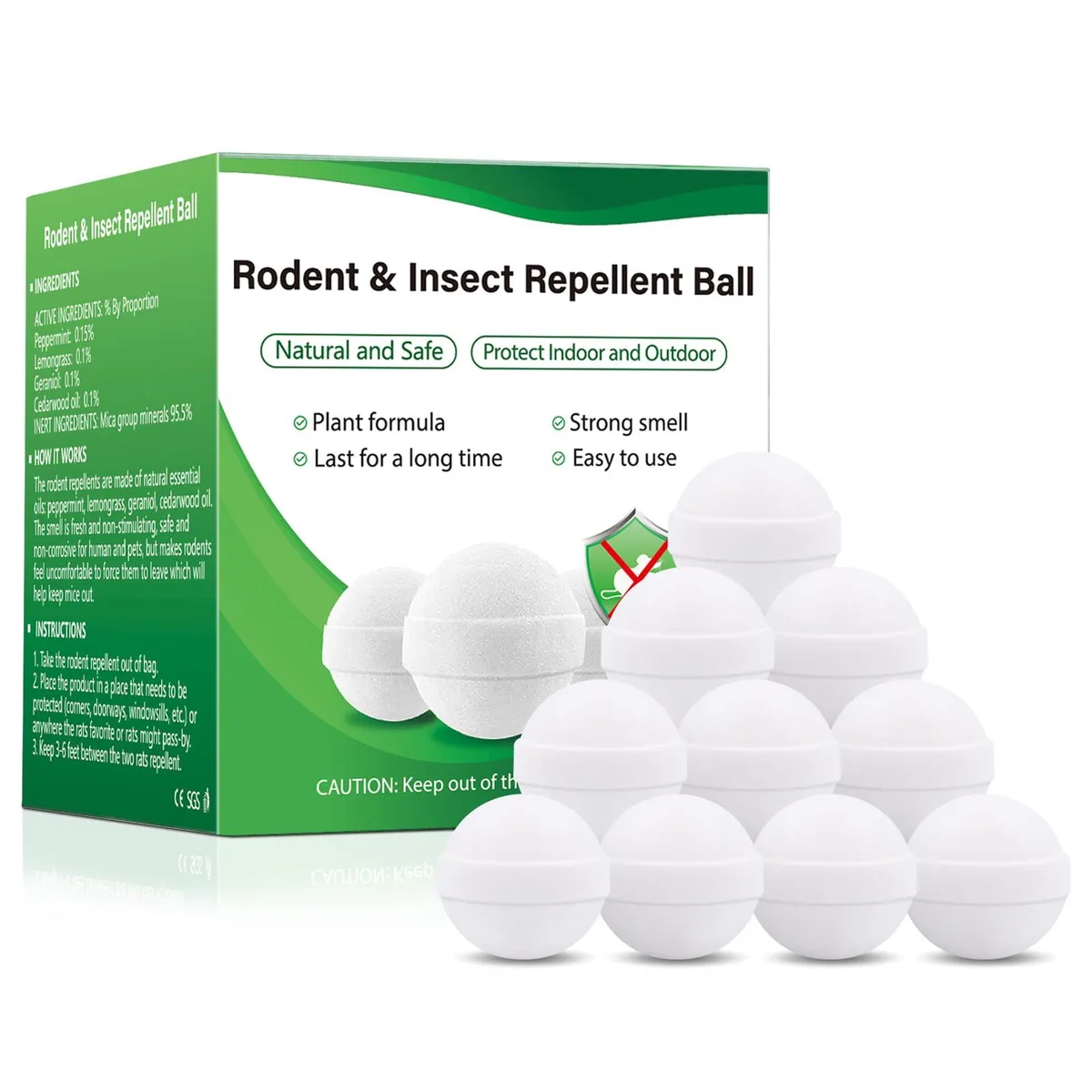 Ten small repellent balls in a pack