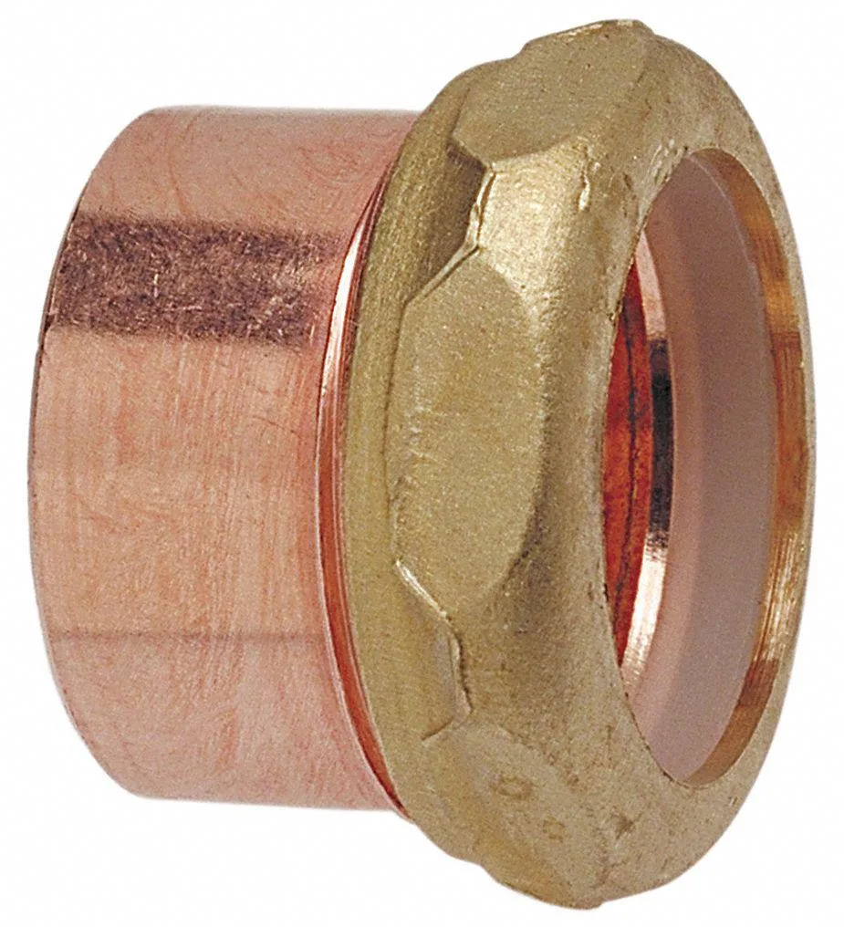 Straight copper adapter with sweat and SJ ends, reddish metal finish