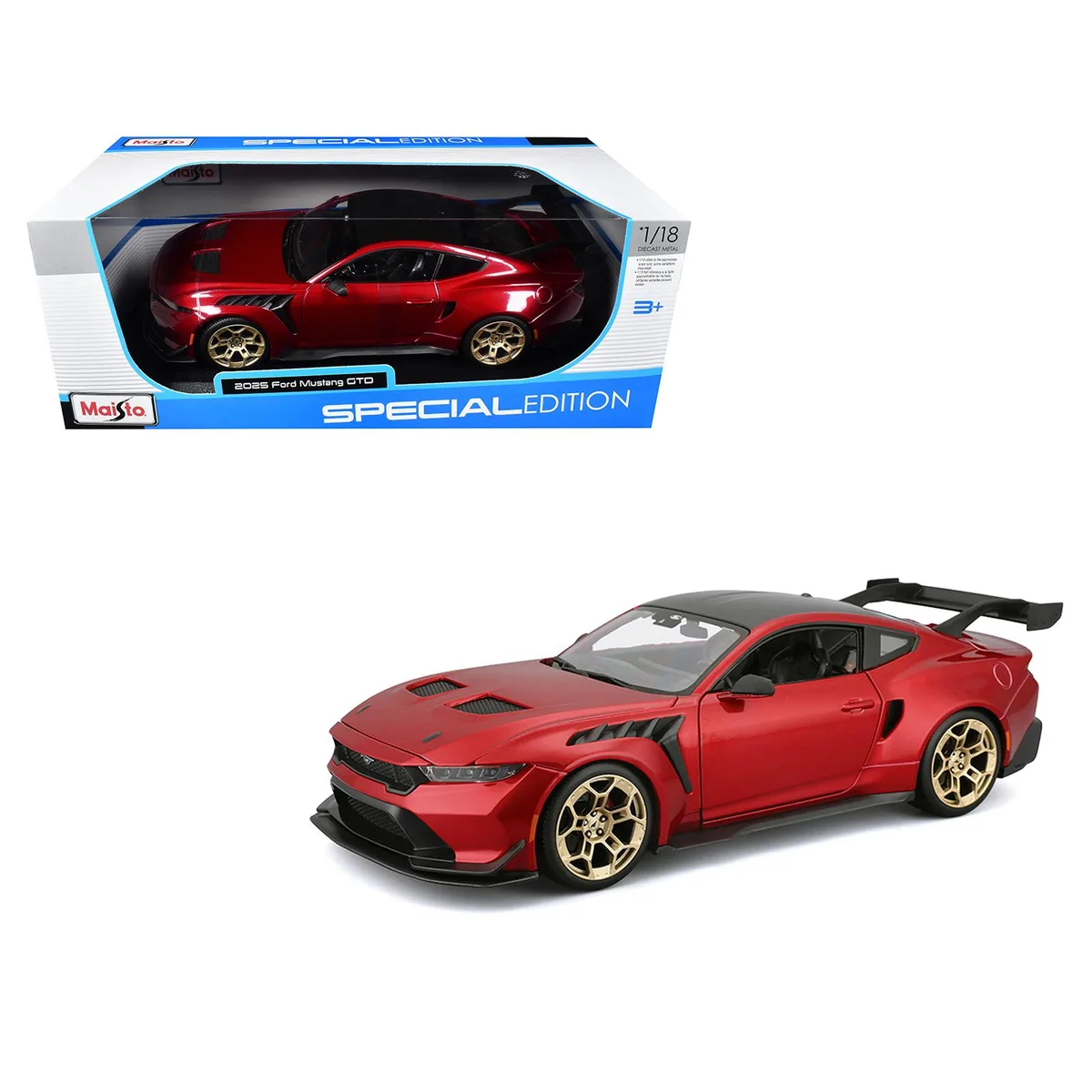 Maisto Maisto 2025 Ford Mustang GTD Red Metallic Black Top Special Edition 1/18 Diecast Car — product photo