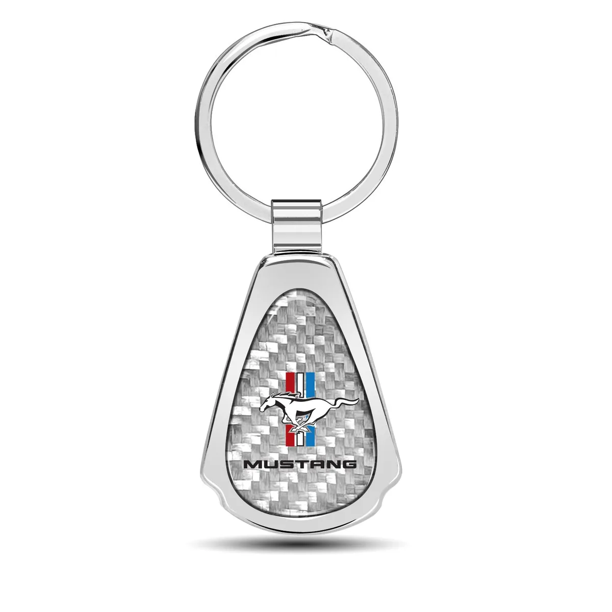 iPick Image, LLC iPick Image, LLC Ford Mustang Tri-Bar Silver Dome Chrome Metal Teardrop Carbon Fiber Key Chain Black — product photo