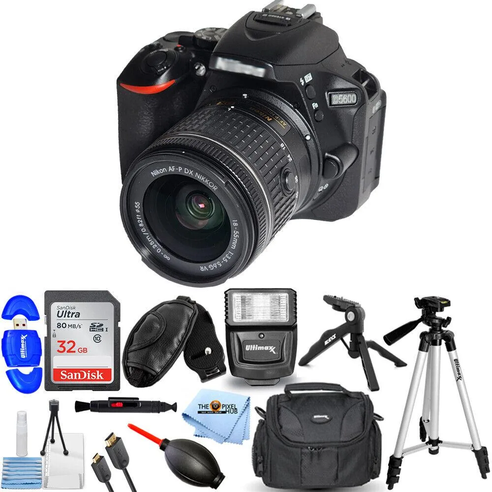 Nikon Global Nikon D5600 DSLR Camera 24.2MP 18-55mm Kit 1576 + 32GB + Flash Bundle — product photo