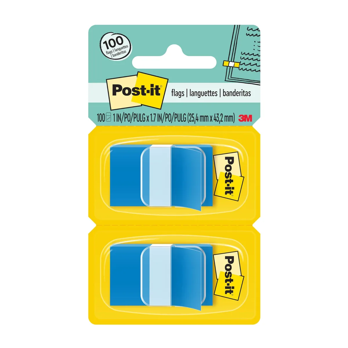 Two small blue pop-up dispensers holding 100 repositionable plastic flags, 1.7 inches long