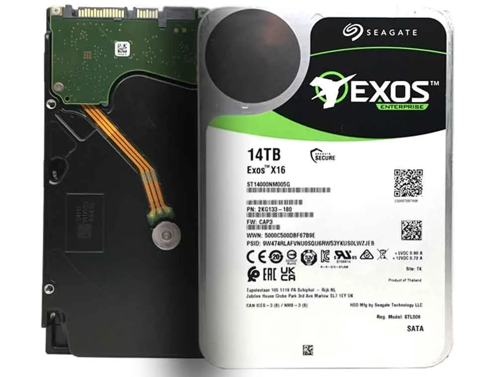 Seagate Seagate Exos X16 ST14000NM005G 14TB 3.5" SATA 7200 RPM 256MB enterprise internal hard drive — product photo