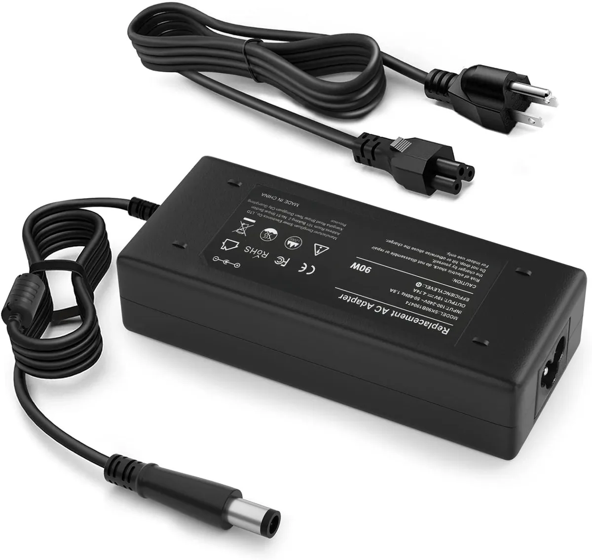 Black rectangular AC adapter with green indicator light and detachable power cord
