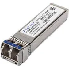 Small metallic SFP+ transceiver module with side latch and gold edge connector