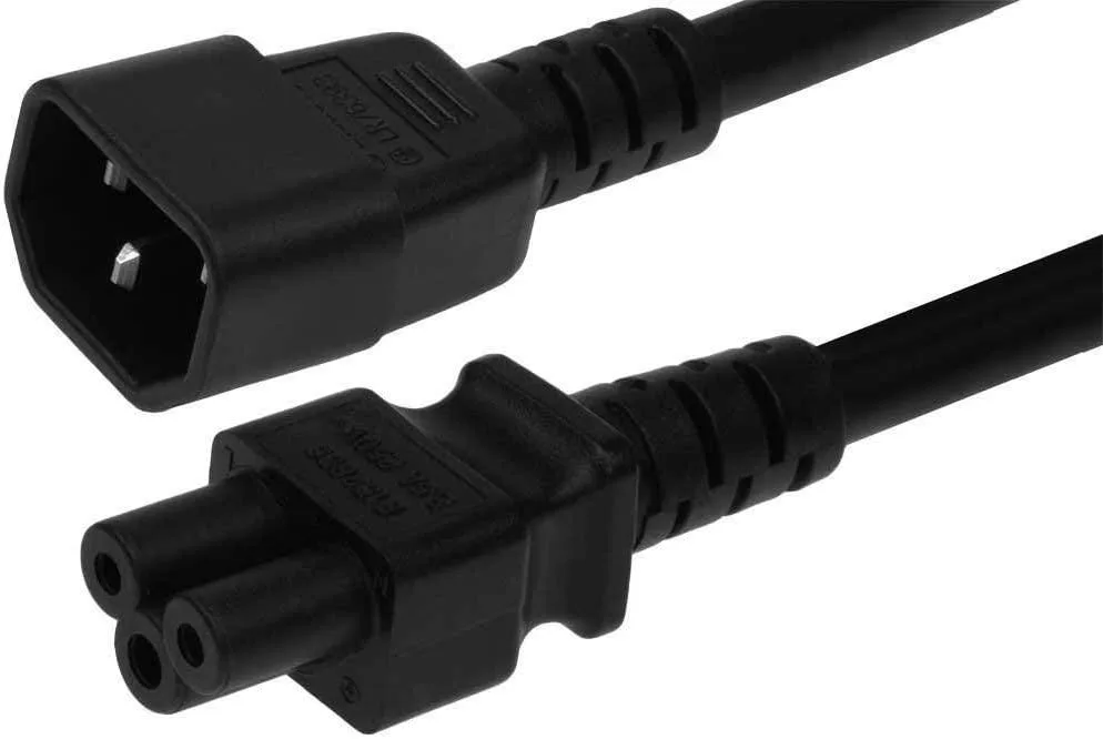Black 6ft IEC C14 male to C5 cloverleaf female power adapter cable