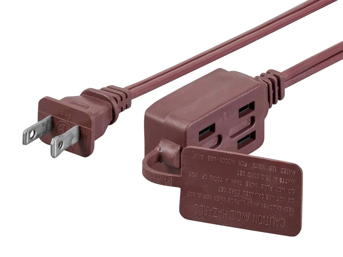 Monoprice Inc. Monoprice 113821 3-Outlet Power Extension Cord 6.00 ft Brown 16/2 SPT-2 — product photo