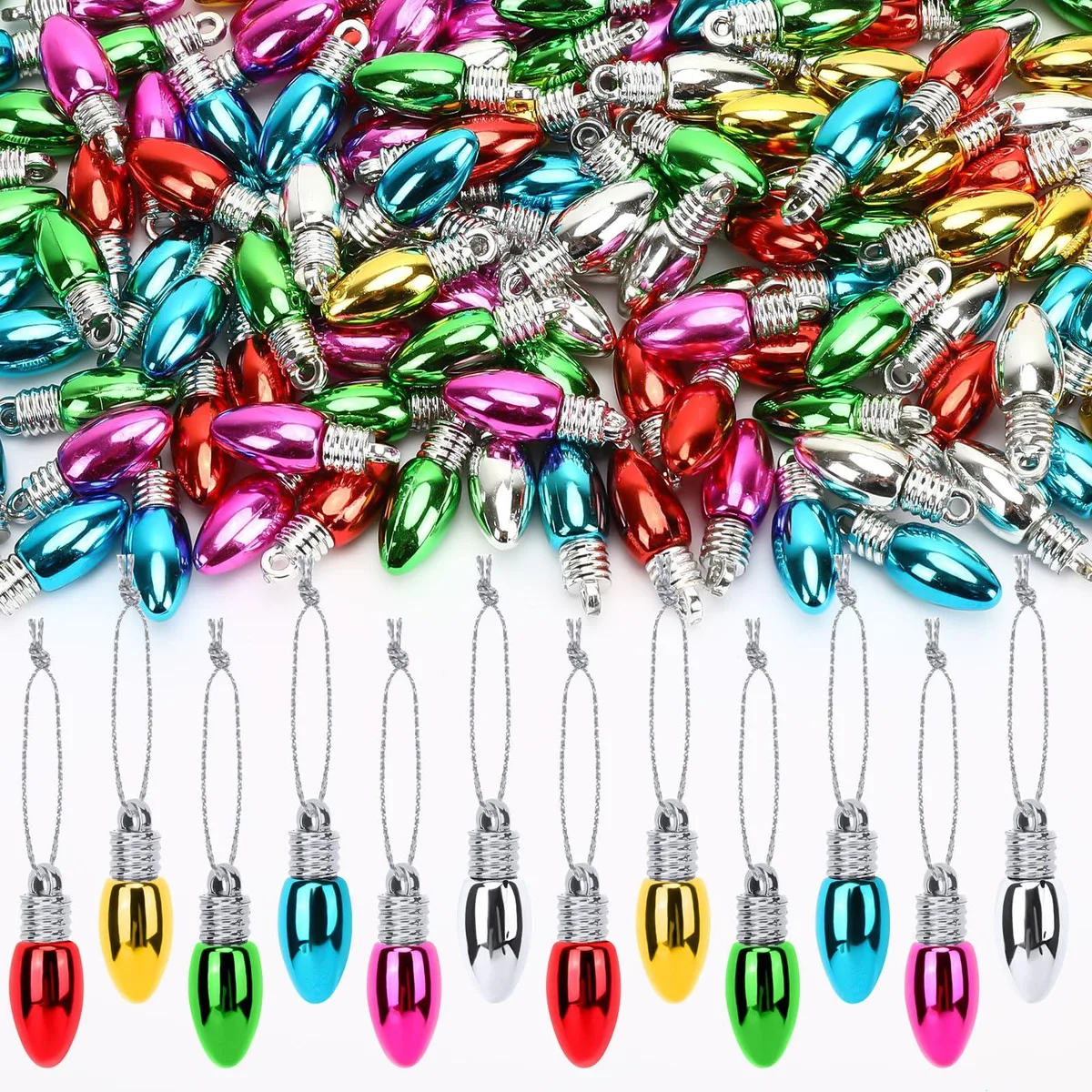  Evening Crystals 11955 150pcs Mini Plastic Bulb Beads with 200pcs 19cm Silver Rope — product photo