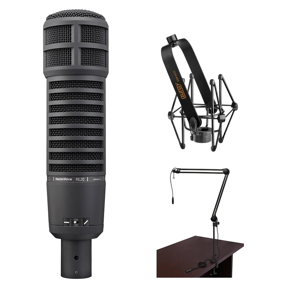 Electro-Voice Electro-Voice RE20 Broadcast Microphone Black Bundle with Shockmount and Broadcast Arm — product photo