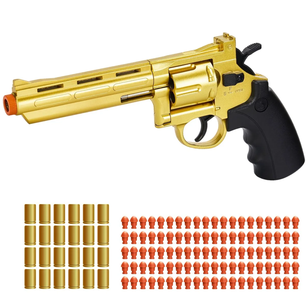  Witcrety Revolver Toy Gun 100 Bullets 24 Shells Gold — product photo