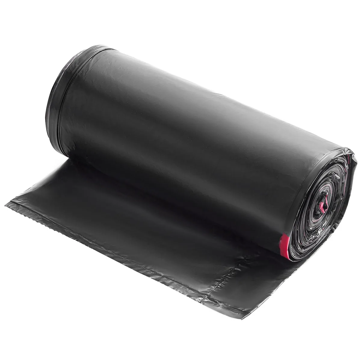 Black drawstring trash bags on two rolls in a box