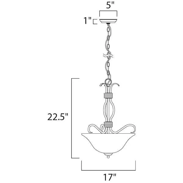 Three-light inverted bowl pendant with sweeping arms in Satin Nickel or Oil Rubbed Bronze finish