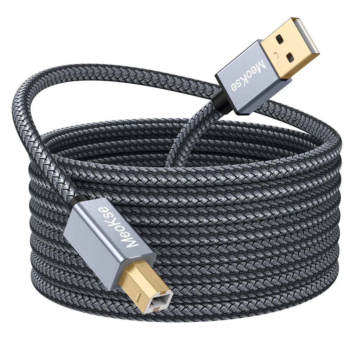 Blue USB 2.0 Type A to B cable, 25 ft, nylon braided, gold connectors