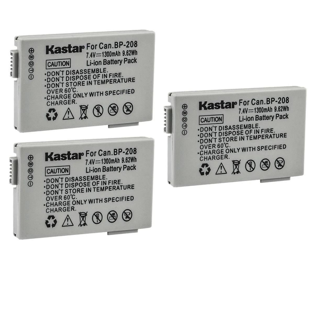Kastar Kastar 3-pack BP-208 7.4V 1300mAh Li-Ion camera battery — product photo