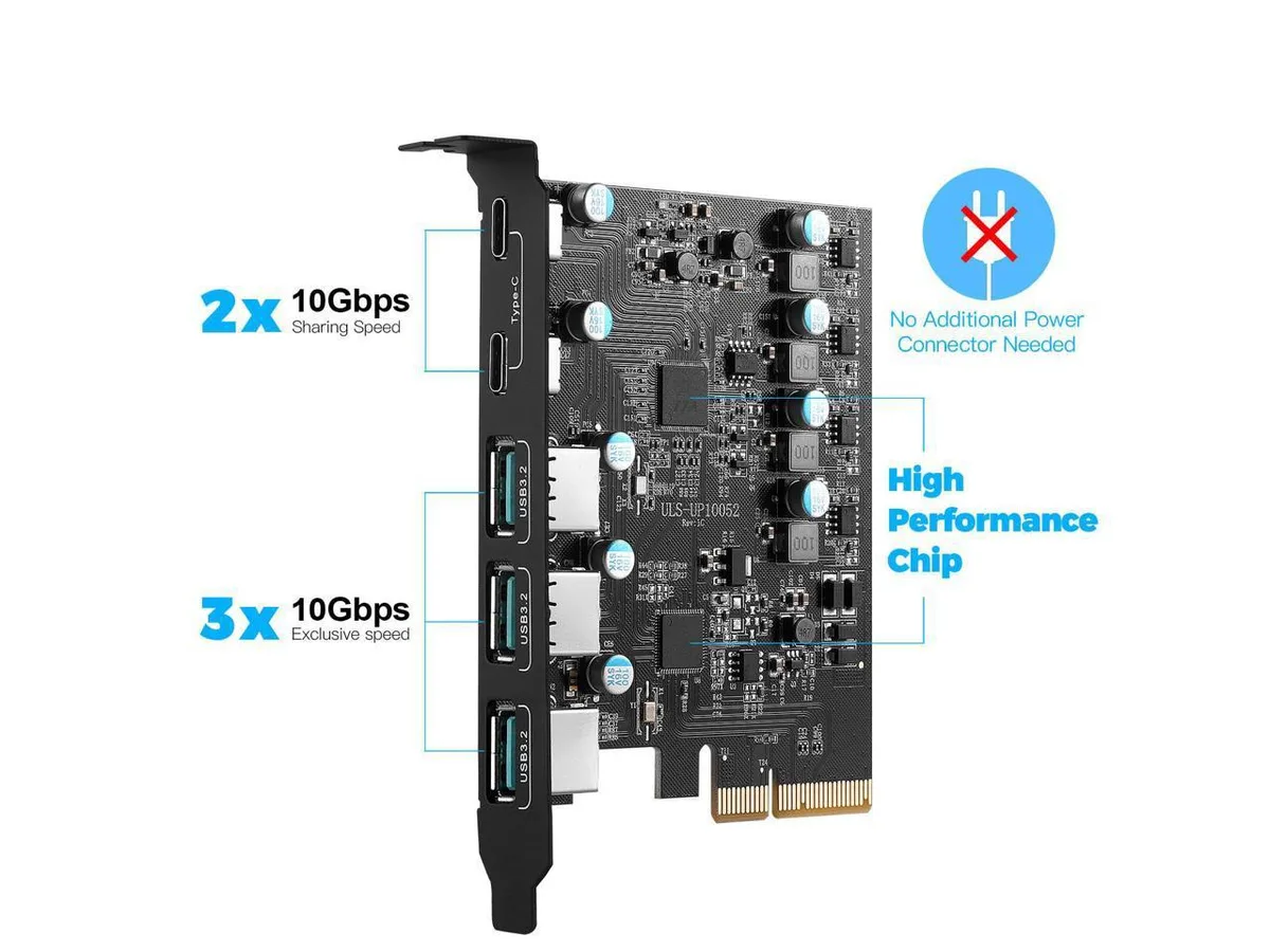 YuNewtion YuNewtion PCIe to USB 3.2 Gen 2 5-Port Expansion Card (2×USB-C, 3×USB-A) — product photo
