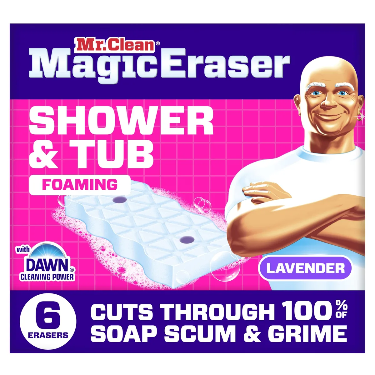 White rectangular cleaning sponges in a six-count pack
