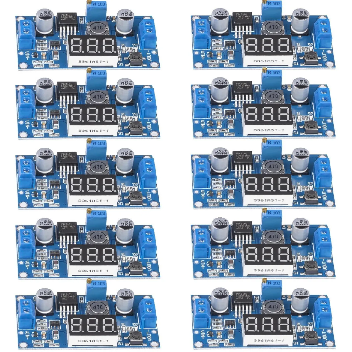 Batianda Batianda LM2596S DC-DC Buck Converter 10 Pack 4.0-40V to 1.25-37V 3A Peak with LED Voltmeter — product photo