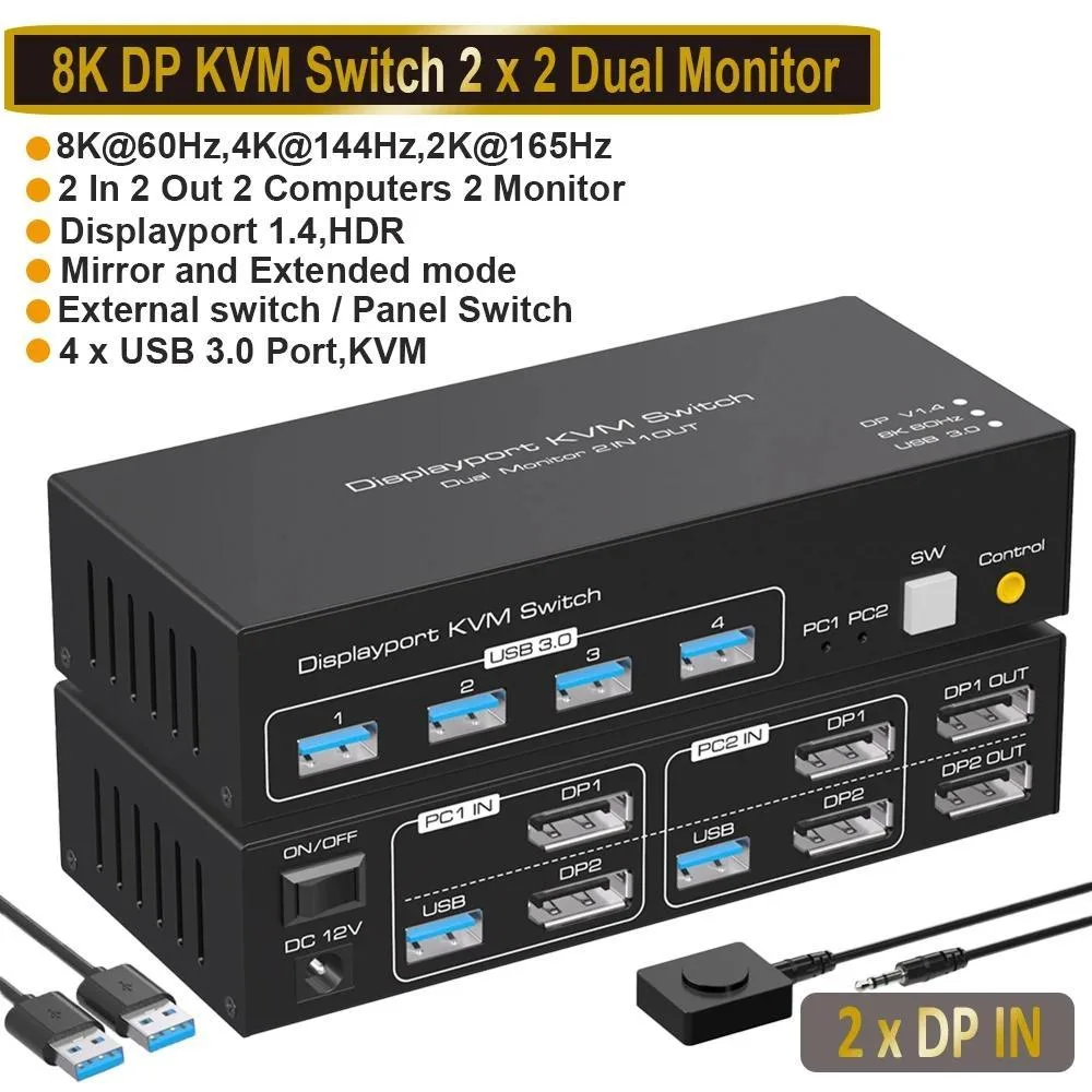 Jansicotek Jansicotek SW223-2DP 2-Port DP 1.4 KVM Switch 8K60Hz 4K120Hz USB 3.0 — product photo