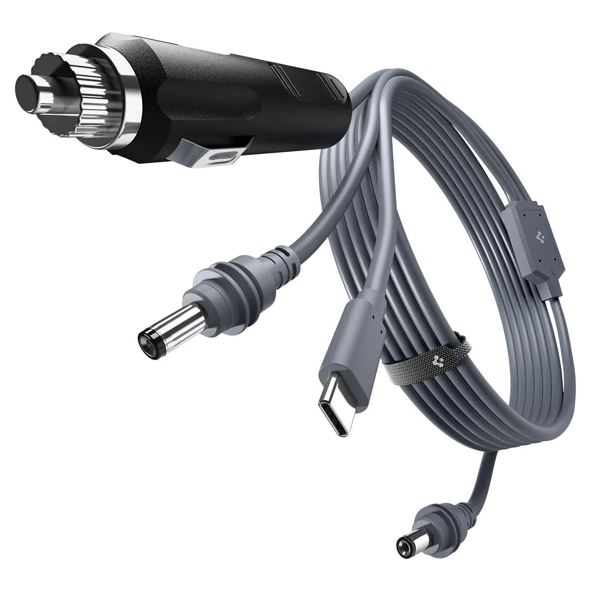 Gray 3-in-1 USB cable with pin plug USB-C and car charger connectors 10ft