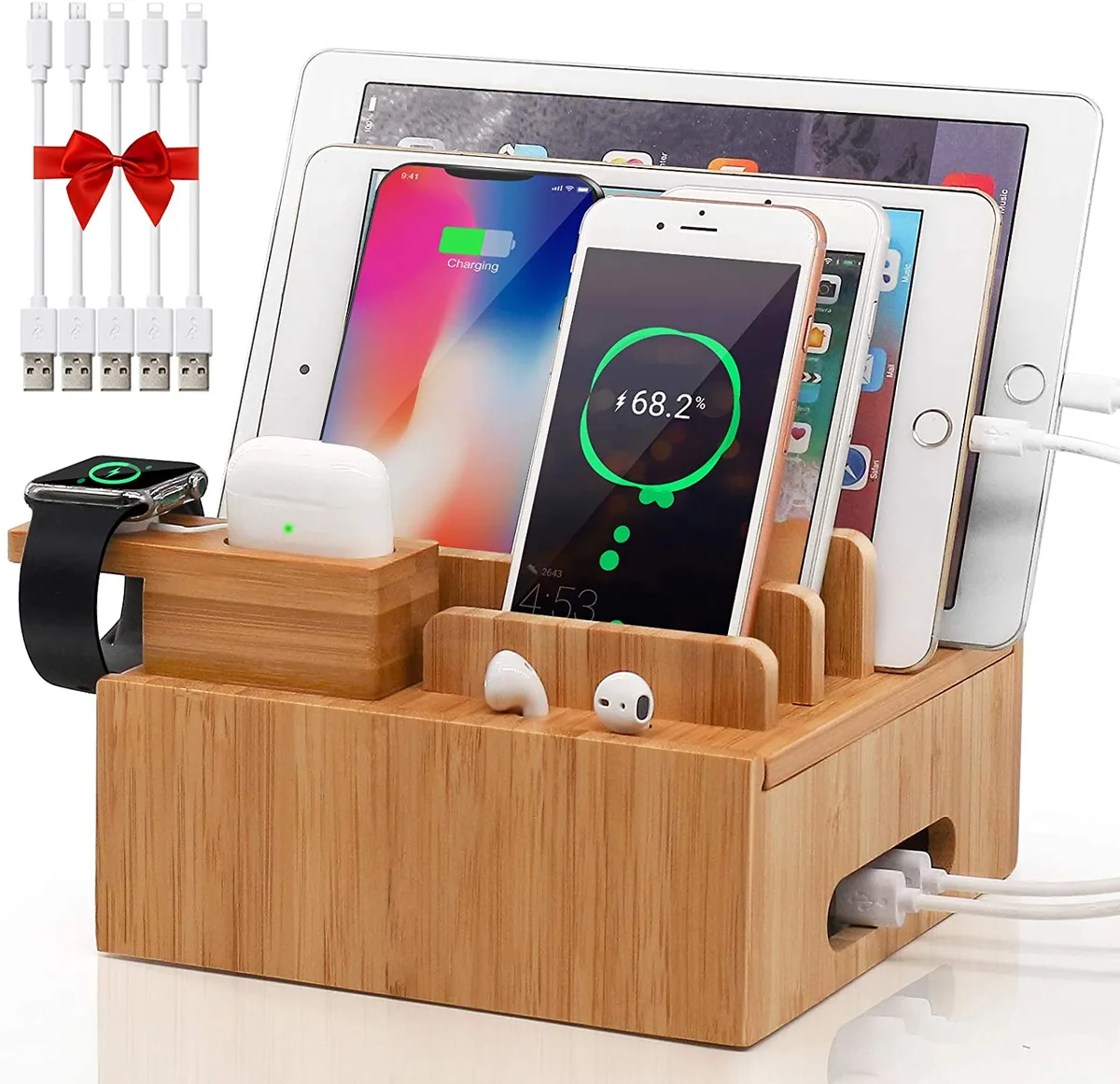 Pezin &amp; Hulin Pezin &amp; Hulin Bamboo Charging Stand with 5 Cables — product photo