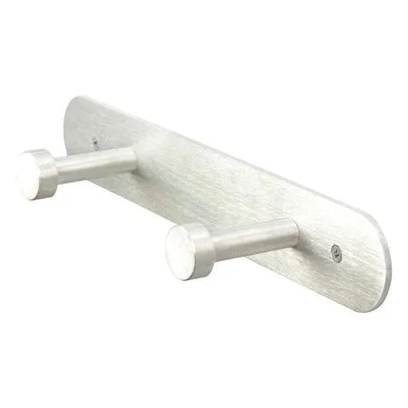 Silver aluminium coat rack, 12 inches wide, chrome finish, wall-mounted with two hooks