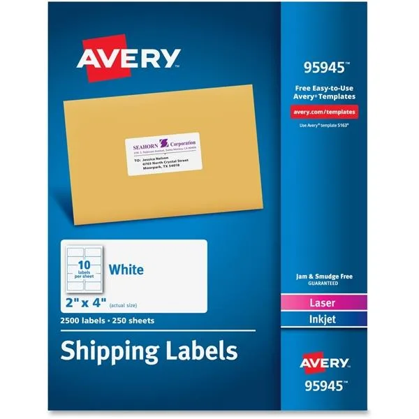 Avery Dennison Avery Dennison 7278295945 White Shipping Labels 2 x 4 2500/Box binding — product photo