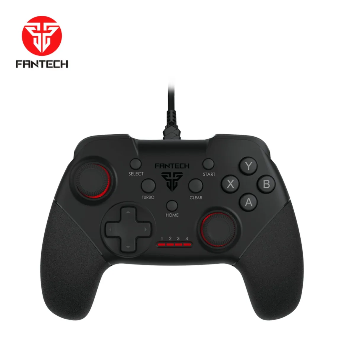 Black USB wired game controller with 19 buttons and vibration, 154x113x58mm