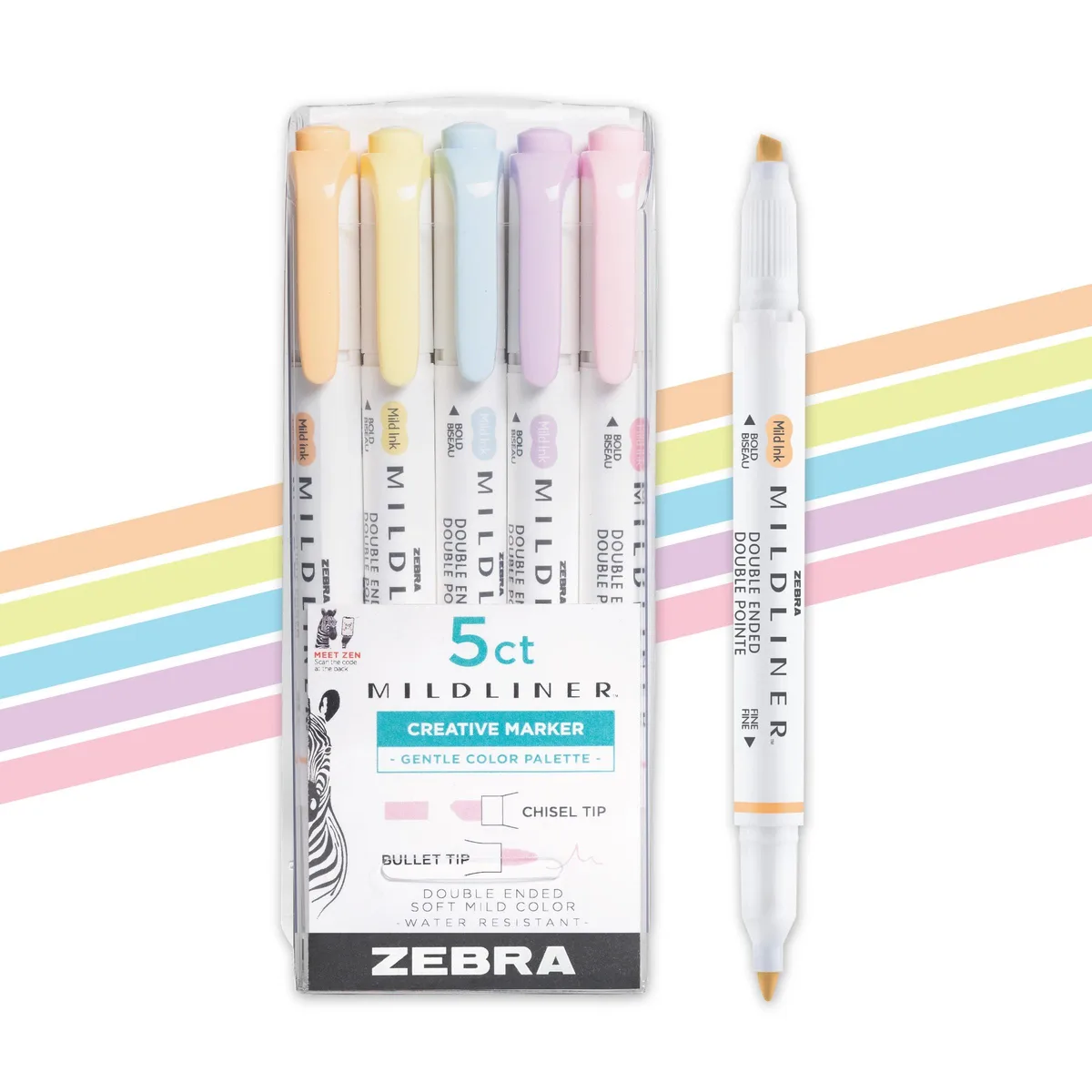  Zebra Mildliner Dual Tip Highlighter Gentle Colors 5-Pack — product photo