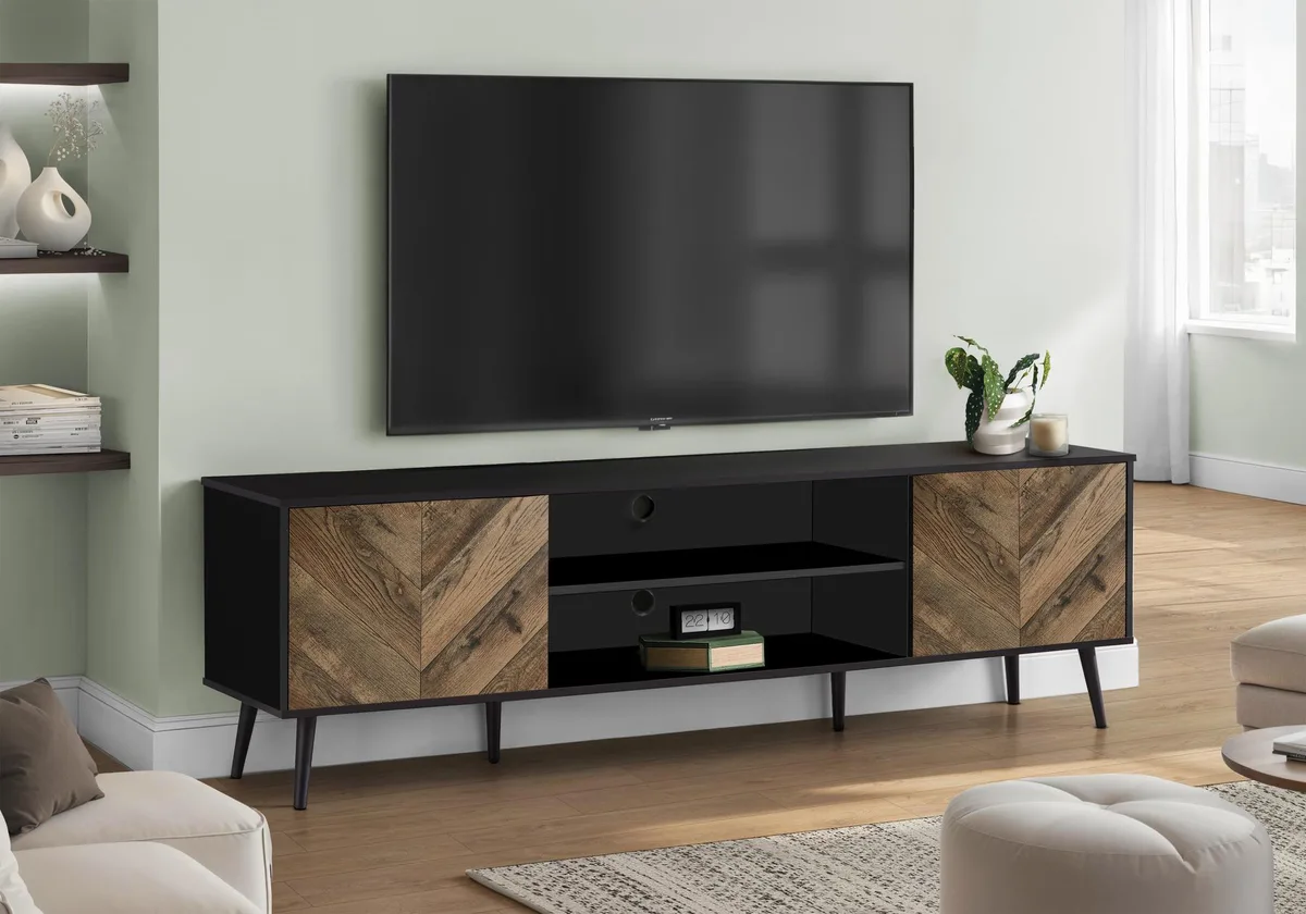 tuphen tuphen 72 Inch TV Stand Brown Black Laminate Black Wood Legs Home Entertainment — product photo