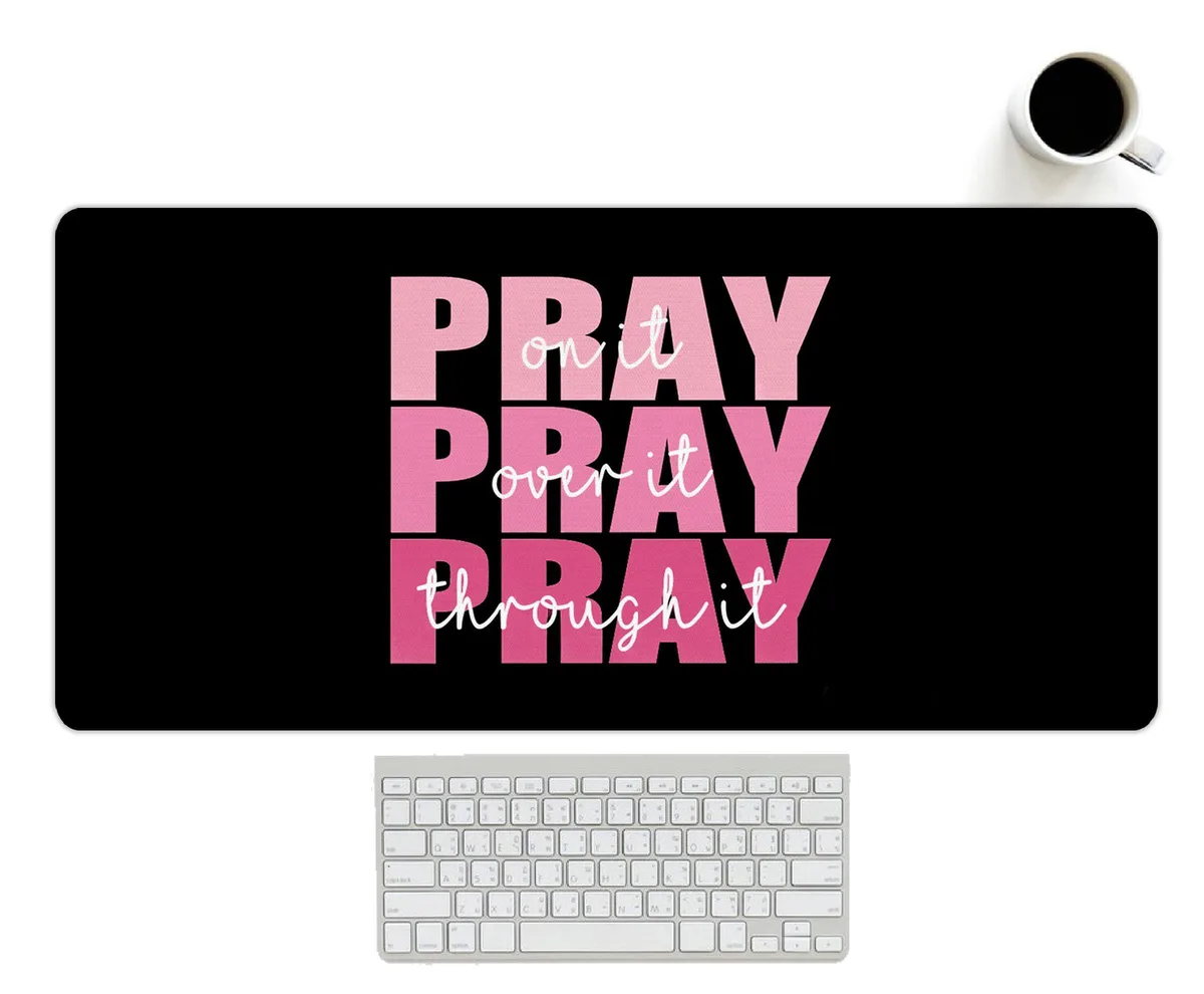  UTELKA U251 Black Pink Pray on it Mid Desk Mat 23.6x11.8in — product photo