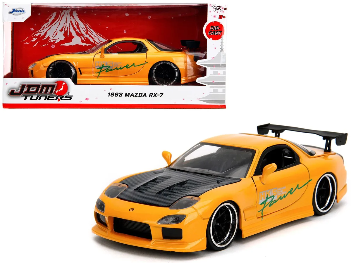 Jada Jada 1993 Mazda RX-7 HKS Power Yellow Carbon Hood 1/24 Diecast — product photo