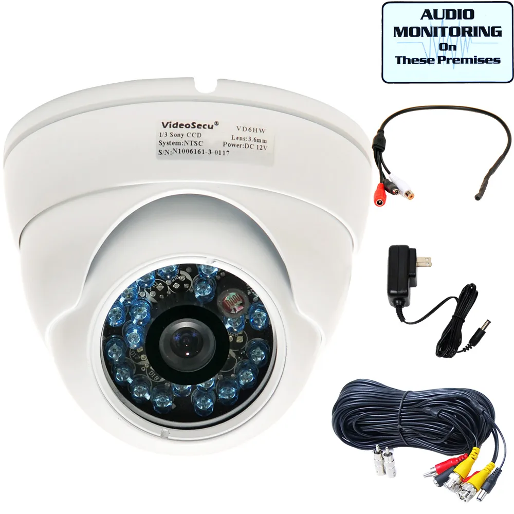 VideoSecu VideoSecu VD6HWBKC Dome Camera 600TVL 3.6mm 20LED 65ft White — product photo